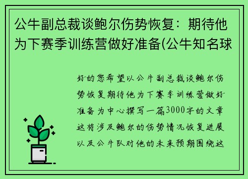 公牛副总裁谈鲍尔伤势恢复：期待他为下赛季训练营做好准备(公牛知名球员)